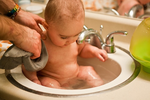 Bathroom sink baby bath!